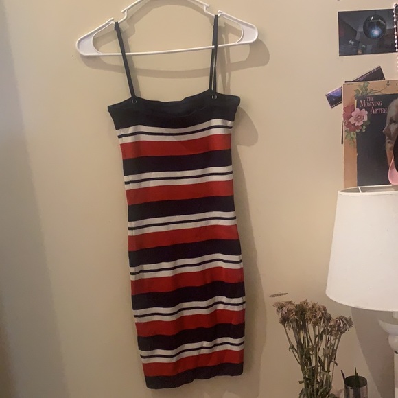 size US SMALL-  blue, white and red stripe tight mini dress - Picture 3 of 6